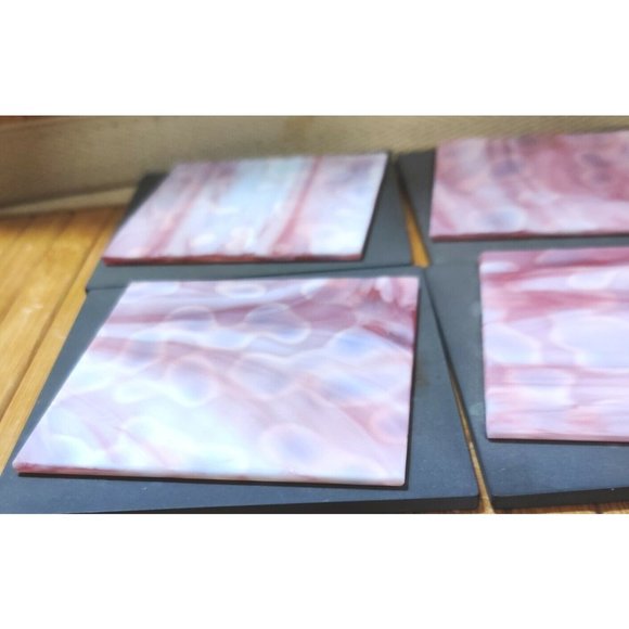 Hand Made Art Glass Coasters Set of 4 Alicia Kelemen Kuatro USA Pink Geometric - Picture 5 of 10